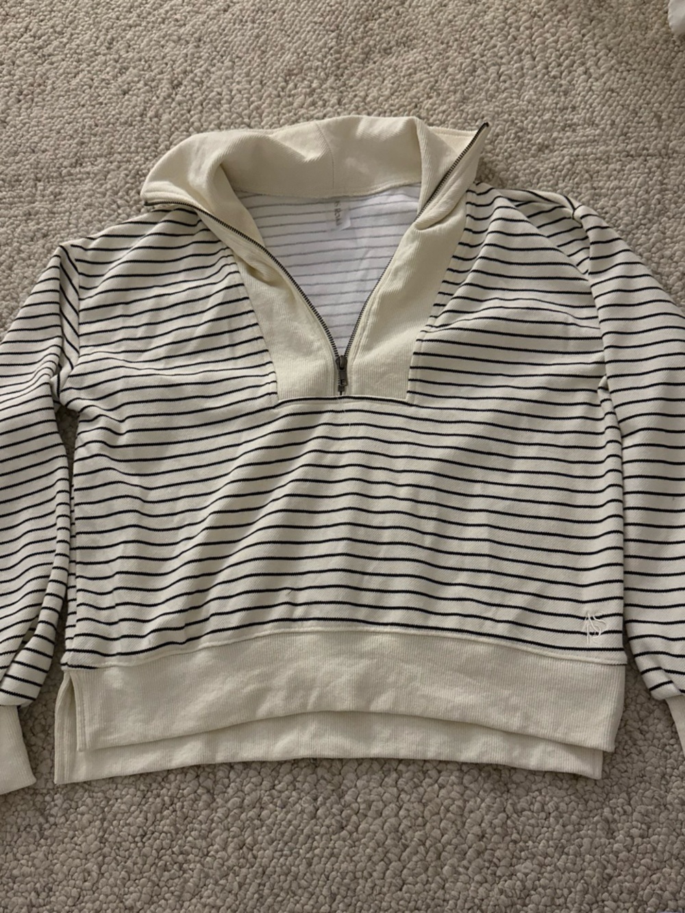 Striped Half-Zip Pullover Sweatshirt - Cream/Navy